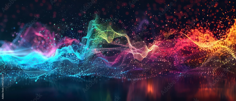 Poster swirling smoke patterns in blue hues, creating dynamic curves and shapes against a black background