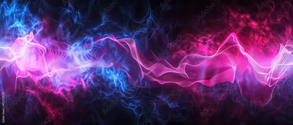 Poster swirling smoke patterns in blue hues, creating dynamic curves and shapes against a black background
