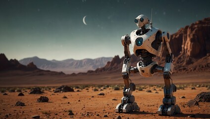 A sleek, humanoid robot designed for interplanetary exploration on an alien world  ai_generated