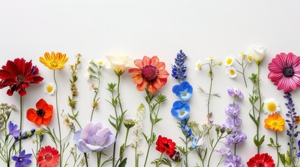 Fototapeta premium Colorful flowers border arranged in various shapes and sizes