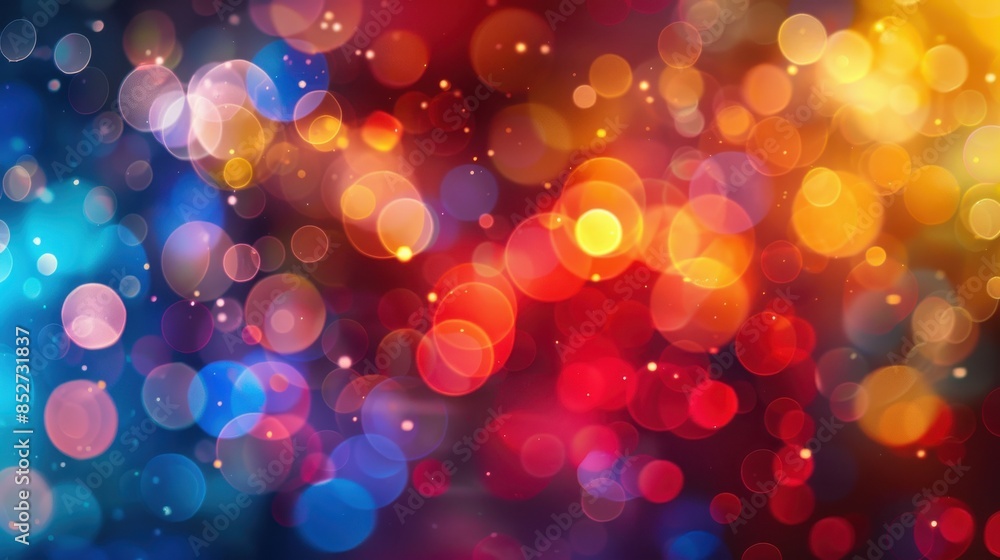 Fototapete A colorful background with many small circles. The circles are of different sizes and colors. The background is a mix of blue, red, and yellow. The circles are scattered all over the background