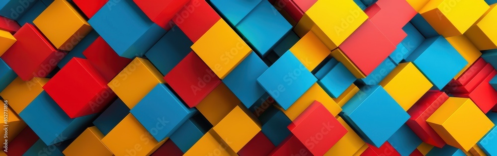 Leinwandbilder A colorful background of squares and rectangles. The colors are red, yellow, and blue. The squares are arranged in a way that creates a pattern. The image has a playful and vibrant mood