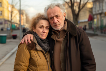 Mature couple enjoying a city walk together