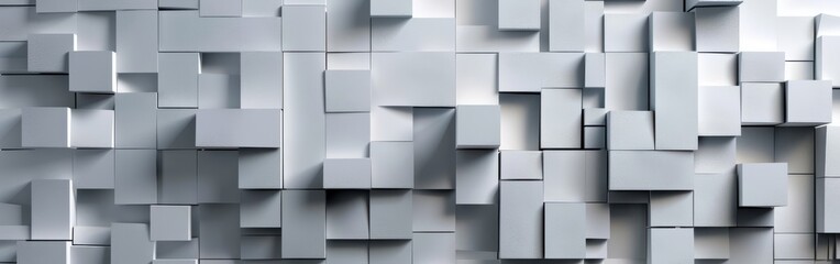 A wall of white blocks with a gray background. The blocks are arranged in a way that creates a sense of depth and texture. Scene is calm and serene, with the blocks appearing to be floating in mid-air