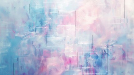 A painting of a blue sky with pink and white clouds. The sky is filled with a variety of shapes and colors, creating a sense of movement and energy. The painting evokes a feeling of freedom and joy