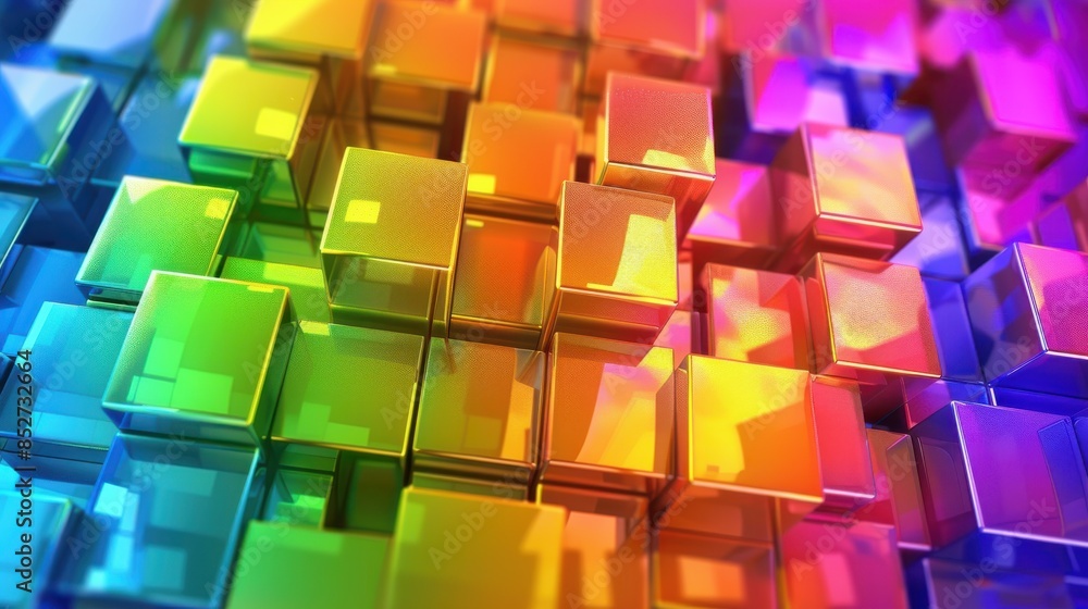 Poster A colorful image of many cubes in various colors. The image is abstract and has a vibrant, energetic feel to it