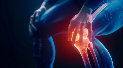 3D concept of painful knee. Knee with red pain medical concept.