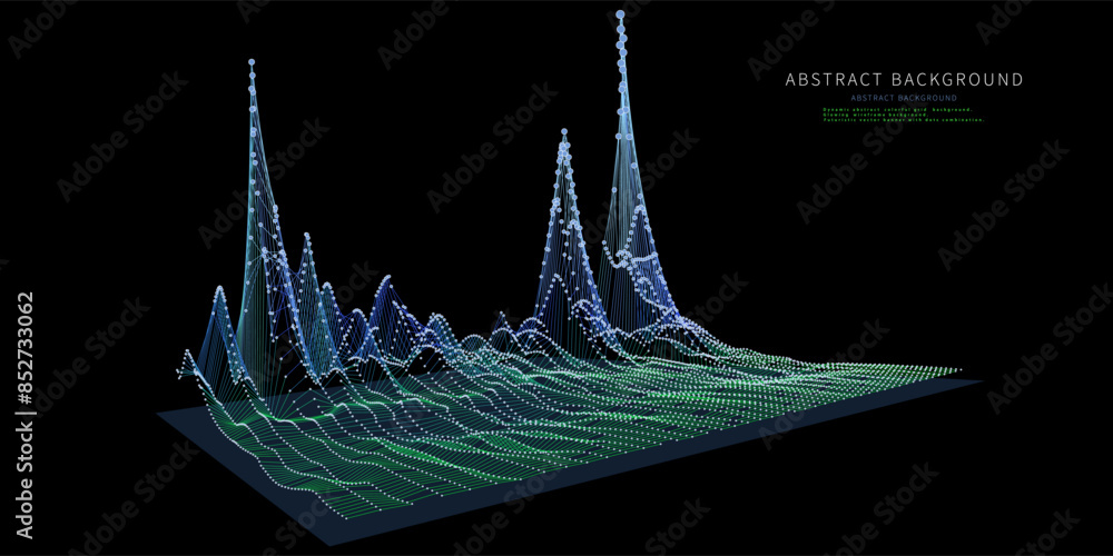 Wall mural abstract background color graph wireframe from circles and noisy lines on black. technology wirefram