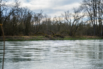 Hiking_Danube mouth of the Isar in Spring. Bavaria, Germany,