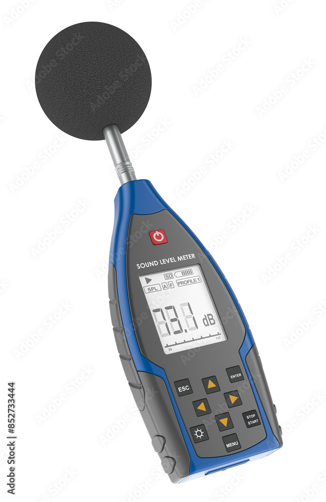 Poster digital sound level meter, decibel meter. 3d rendering