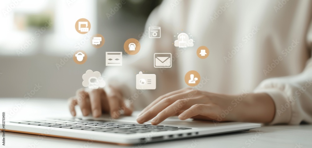 Poster the concept of online business and data transfer technology is highlighted by a digital businessman 
