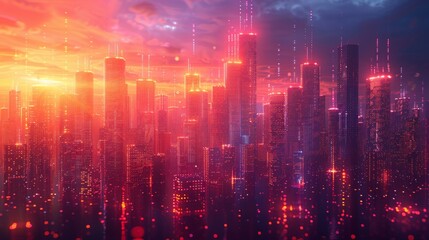 Urban Architecture High Towers Concept of the Future City. Virtual Reality Abstract Digital Buildings. Modern Technology Vector Illustration