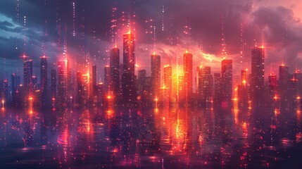 Obraz premium Urban Architecture High Towers Concept of the Future City. Virtual Reality Abstract Digital Buildings. Modern Technology Vector Illustration