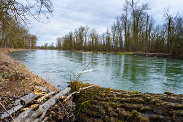 Hiking_Danube mouth of the Isar in Spring. Bavaria, Germany,