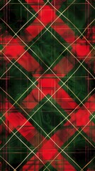 This is a digital illustration of a red and green plaid pattern with gold lines. The pattern is made up of squares that are arranged in a diagonal pattern. The squares are red and green, and the lines