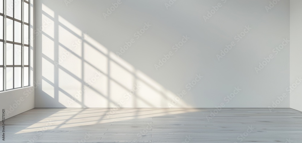 Poster modern interior design featuring an empty wall in a room with a wooden floor and a window, set again