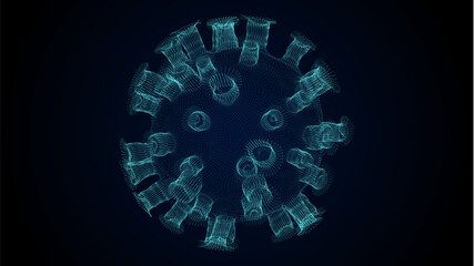 Virus influenza outbreak. Medical research of blue molecules in science. Influenza strain epidemic as a pandemic. Outbreak of pneumonia, coronavirus, HIV, plague, infection. Vector illustration.