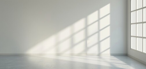 Fototapeta premium A 3D rendering of a white wall with window shadows, creating a background for product presentation or mockup template, emphasizing the design concept of light and shadow.