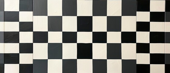 Fototapeta premium Classic checkered design with alternating black and white squares on a textured board