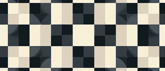 Classic checkered design with alternating black and white squares on a textured board