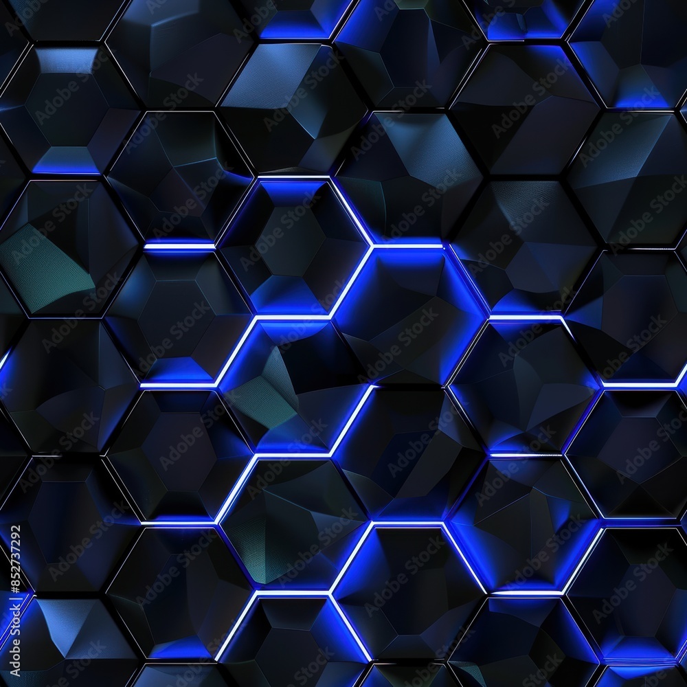 Leinwandbilder this is a close-up image of a black and blue geometric pattern. the background is a grid of black, g