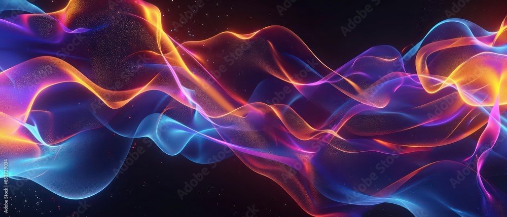 Poster vibrant fractal art illustrating energy and motion through colorful lines and wave textures