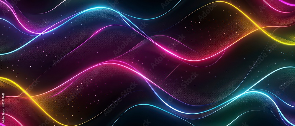 Poster vibrant fractal art illustrating energy and motion through colorful lines and wave textures