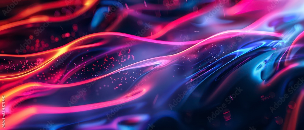 Poster vibrant fractal art illustrating energy and motion through colorful lines and wave textures