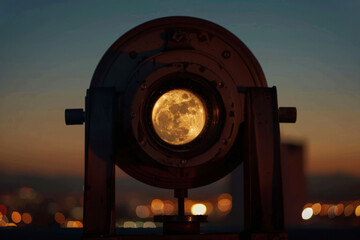 View of the moon through a telescope's peephole