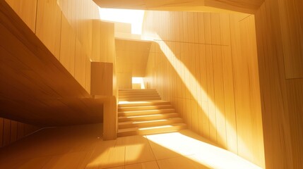 Obraz premium Sunlight Illuminates Modern Wooden Staircase