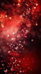 This image features a red background with silver stars and bokeh lights. The stars are scattered randomly, creating a festive and magical atmosphere. The bokeh lights add a soft and dreamy effect to t
