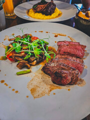 Grilled beef steak with vegetables