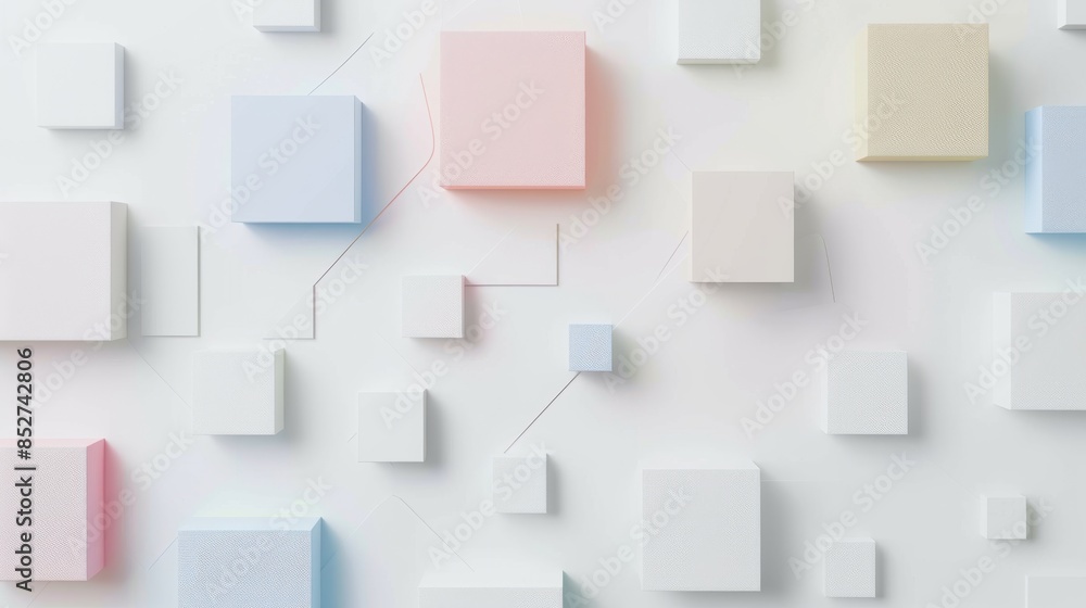 Leinwandbilder A colorful wall of blocks with a white background. The blocks are of different sizes and colors, creating a visually interesting and dynamic pattern. Scene is playful and creative