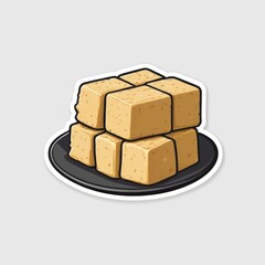 Taiwanese traditional food Stinky Tofu cartoon sticker illustration style on gray background_2