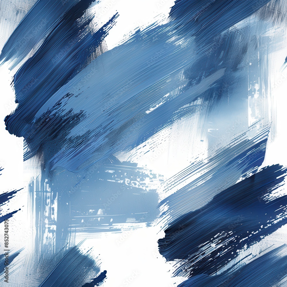 Poster This image is a seamless digital pattern of abstract blue and white brushstrokes. The pattern is made up of large, sweeping strokes of paint that create a sense of movement and energy. The colors are 