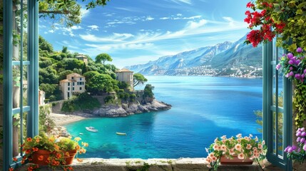 A beautiful view of a lake with a house in the background. The water is calm and clear, and there are boats floating on it. The scene is peaceful and serene, and it evokes a sense of relaxation