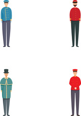 Diverse and professional uniformed service professionals collection illustration with men and women standing in fulllength isolated white attire depicting a variety of occupations and job roles in th