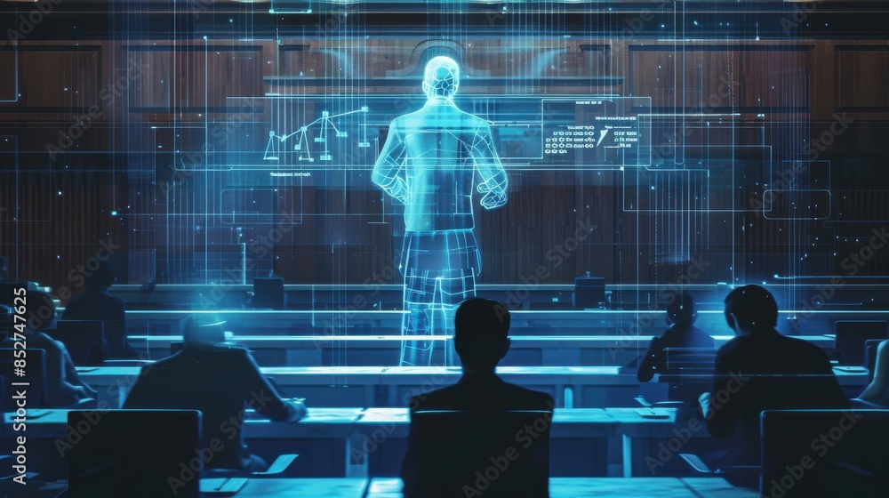 Poster a man is standing in front of a group of people in a room. the man is wearing a suit and he is givin