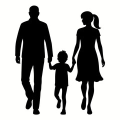 Husband, wife and kid walking vector silhouette 