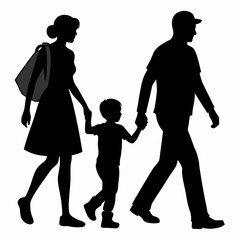 Husband, wife and kid walking vector silhouette 