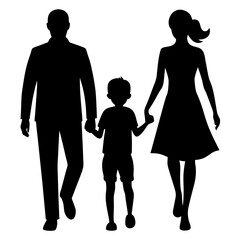 Husband, wife and kid walking vector silhouette 