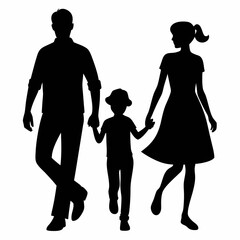 Husband, wife and kid walking vector silhouette 