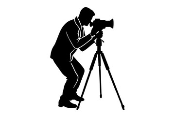 vector silhouette of man taking photo using tripod 