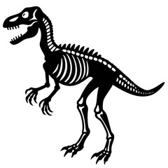 dinosaur skeleton standing in fron vector silhouette
