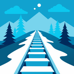 Fototapeta premium Railway tracks in snowy winter vector illustration illustration