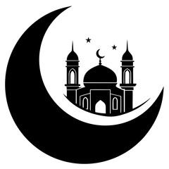 Moon with Mosque laser cutting vector silhouette 