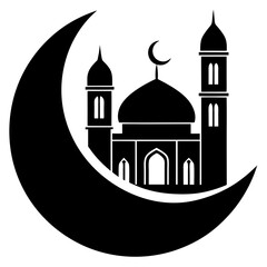 Moon with Mosque laser cutting vector silhouette 