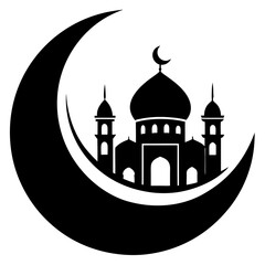Moon with Mosque laser cutting vector silhouette 