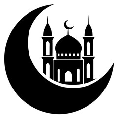 Moon with Mosque laser cutting vector silhouette 