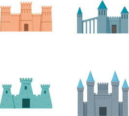 Collection of four cartoonstyle castles, suitable for fairy tale and fantasy themes